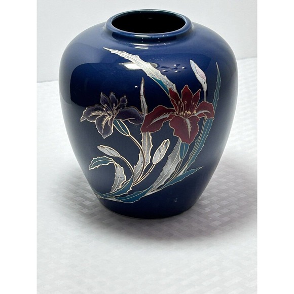Vintage Shady Colbalt Blue Iris Ginger Vase - Picture 1 of 9